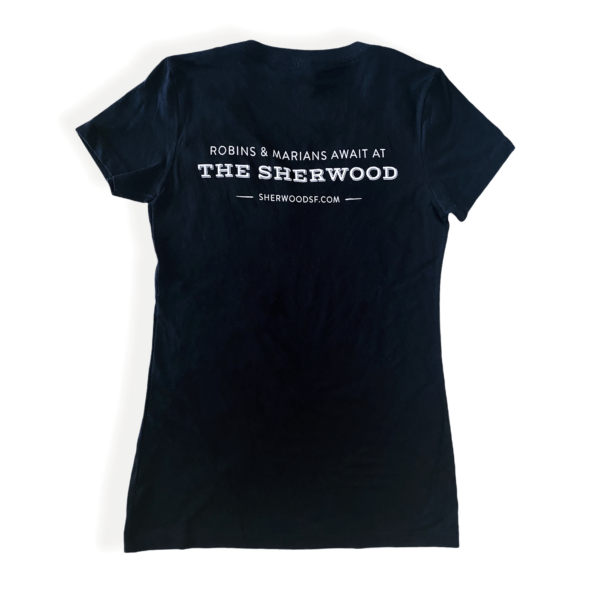 backside black ladies tee, robins and marians await at the sherwood