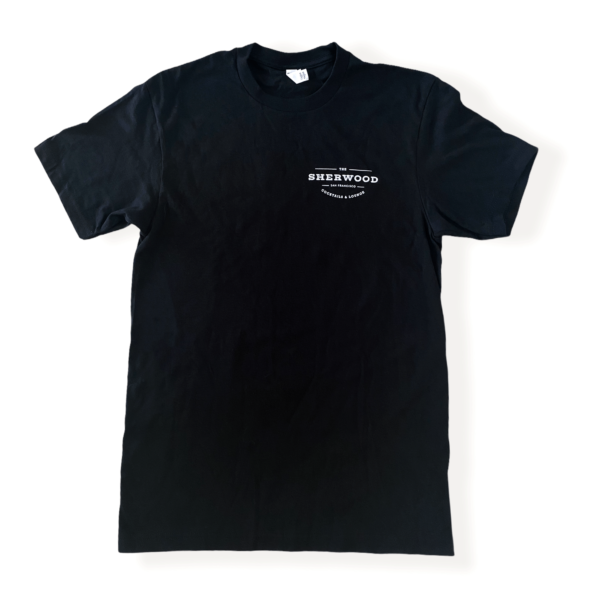 frontside black mens tee with sherwood chest logo